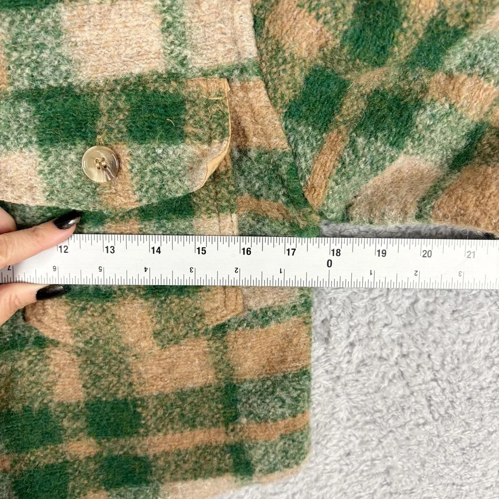 House‎ of Harlow 1960 Plaid Cropped Shirt Jacket Green Tan Size XS Wool Blend